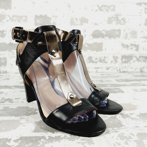 Nine West Women's Naela Black Leather High Heeled Sandals O334 - Picture 4 of 12